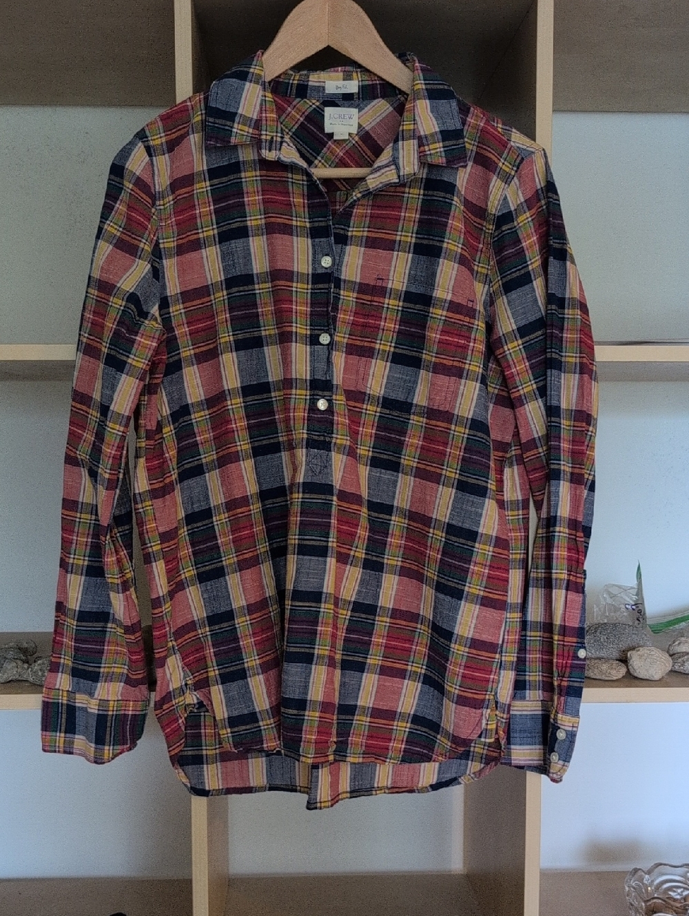 J. Crew Multicolor Plaid Button-Down Tunic - Red, Navy, Yellow